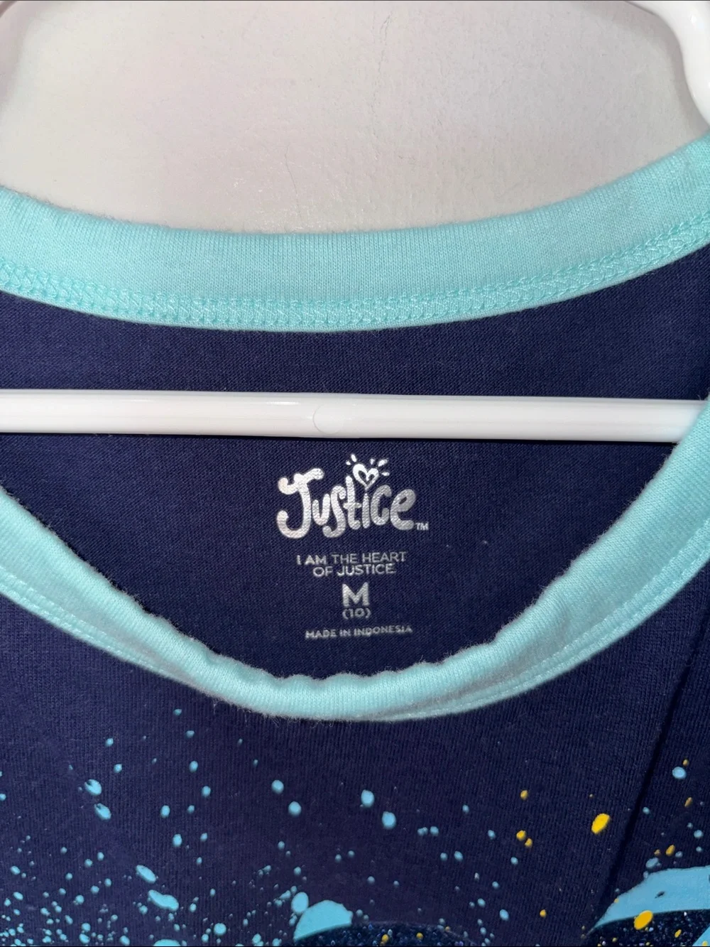 Justice Navy Tee with Aqua Lightning and Neon Splash Youth M